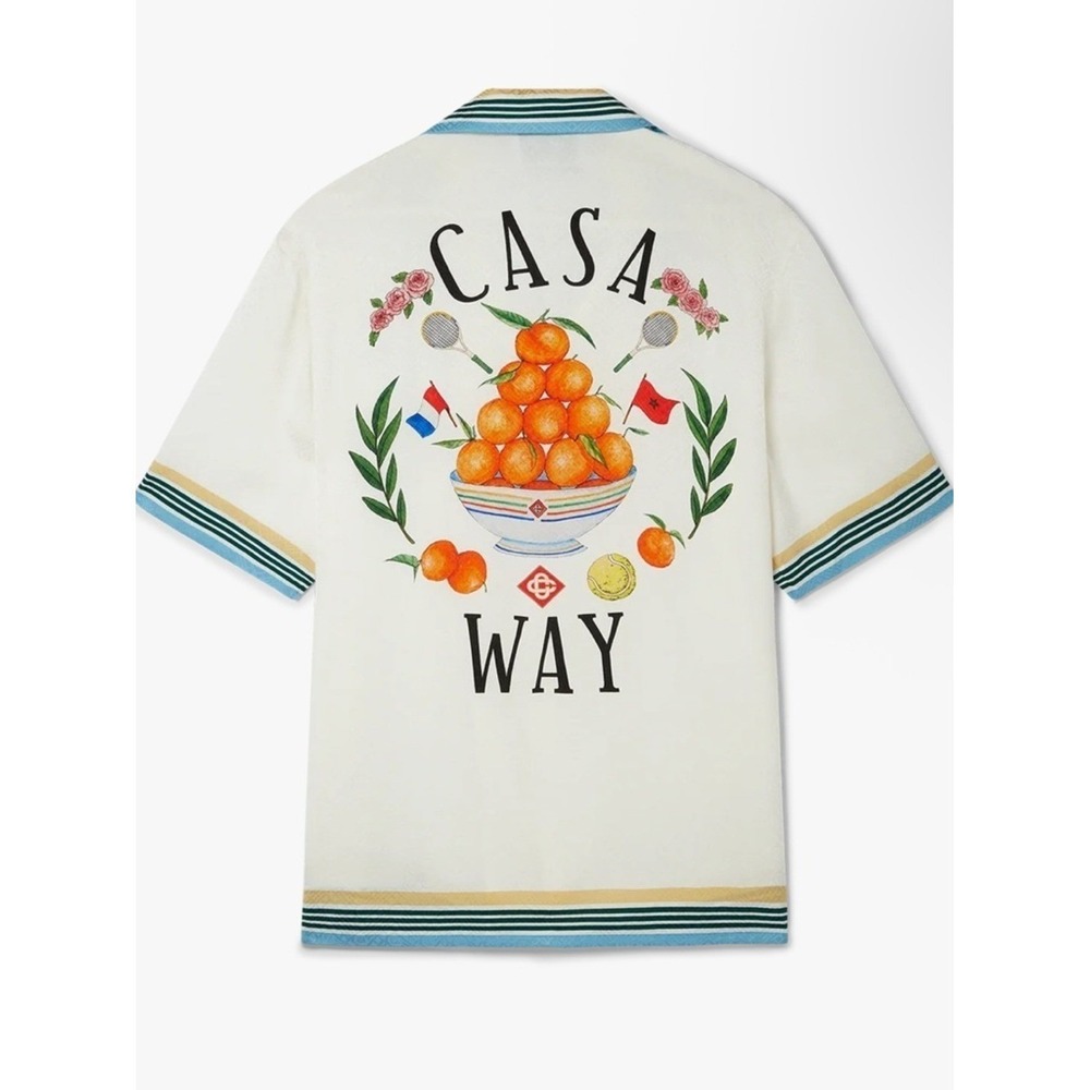 Casablanca Tennis Club Casa Way Silk Shirt White Graphic Resort Mens Large